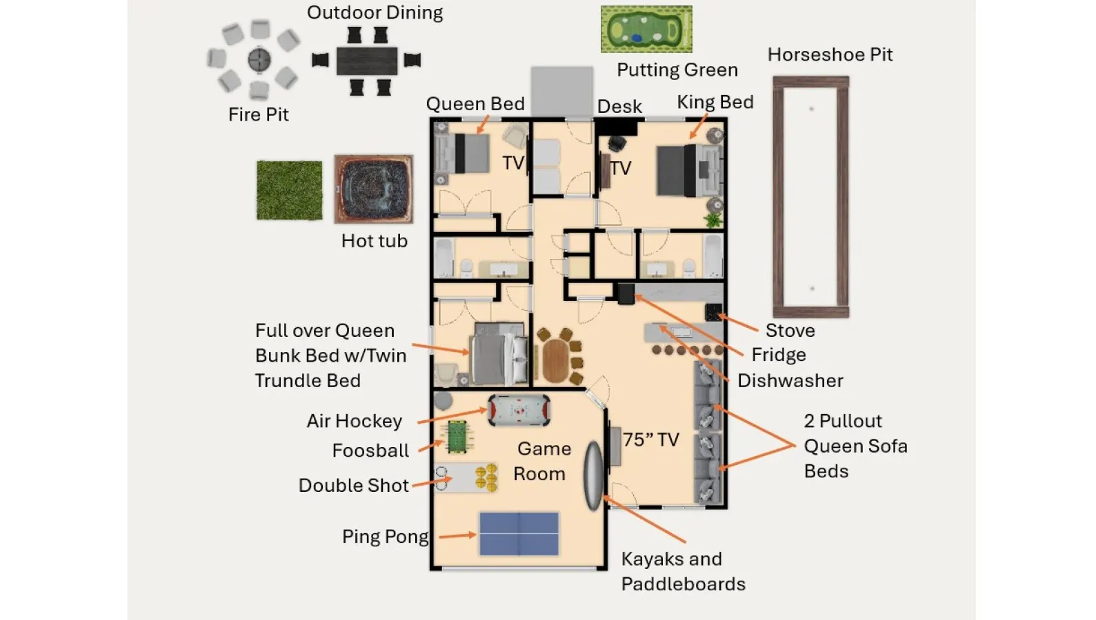 Hot Tub, Kayaks, Game Room, Boat Parking, Fire Pit, King, WD 6