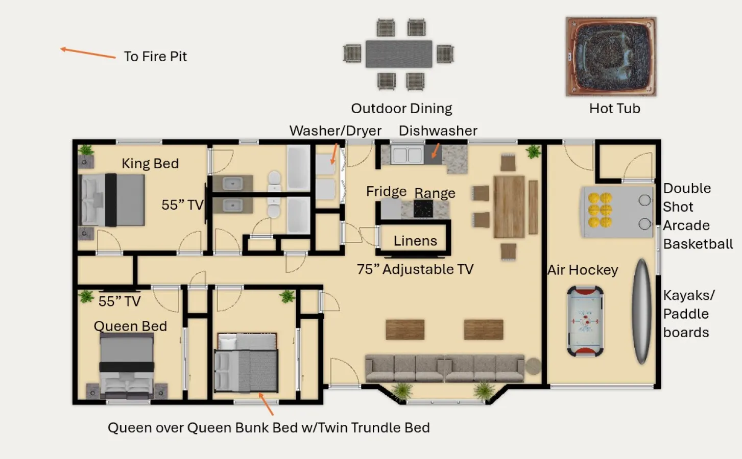 Hot Tub, Game Room, Kayaks, Boat Parking, Backyard, King, Fire Pit, Pets, W/D 6