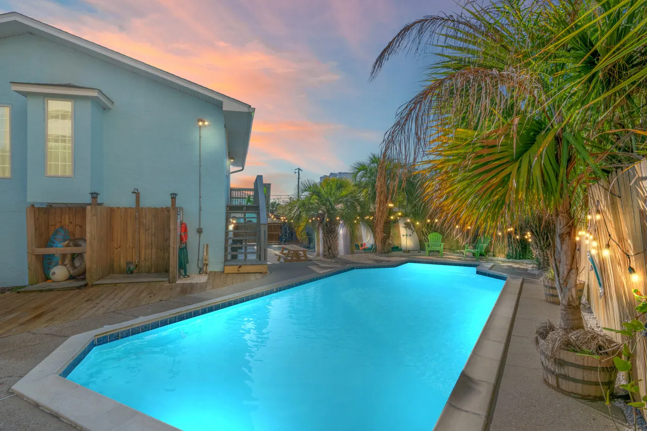 Latitude Adjustment ~ Stylish Beach Retreat with Heated Pool, Game Room & Easy Beach Access