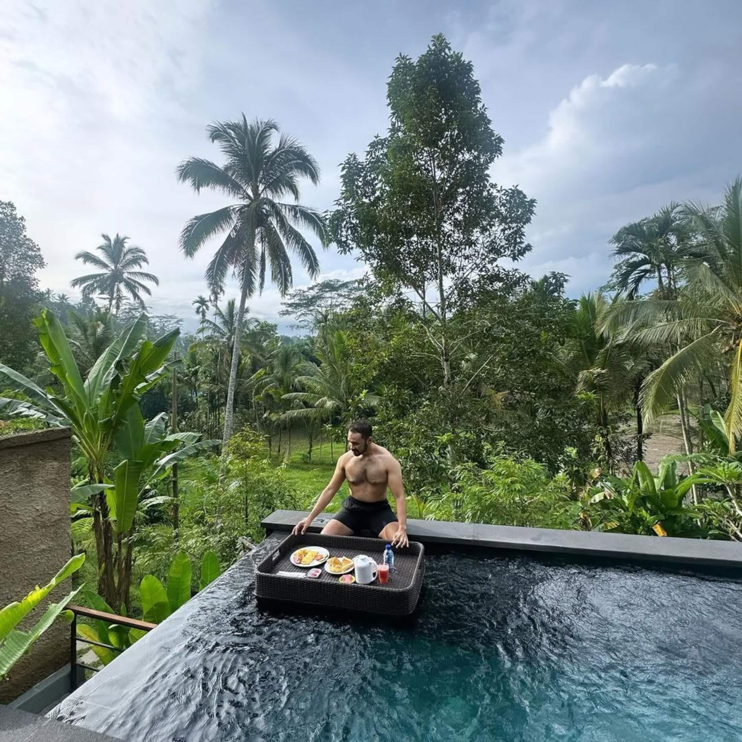 Wooden traditional home with private swimming pool
