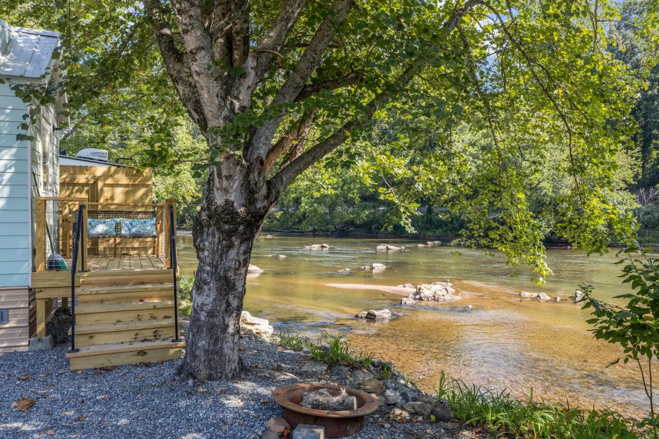 Breezy Riverfront Tiny Home with King Bed & Deck 12
